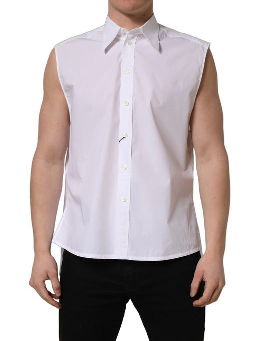 White Cotton Sleeveless Formal Dress Shirt