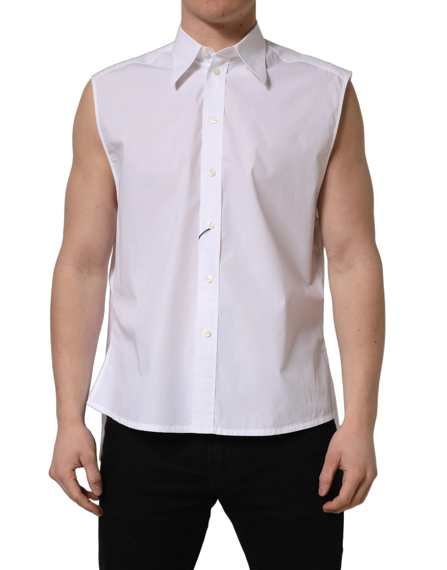 White Cotton Sleeveless Formal Dress Shirt
