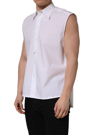 White Cotton Sleeveless Formal Dress Shirt