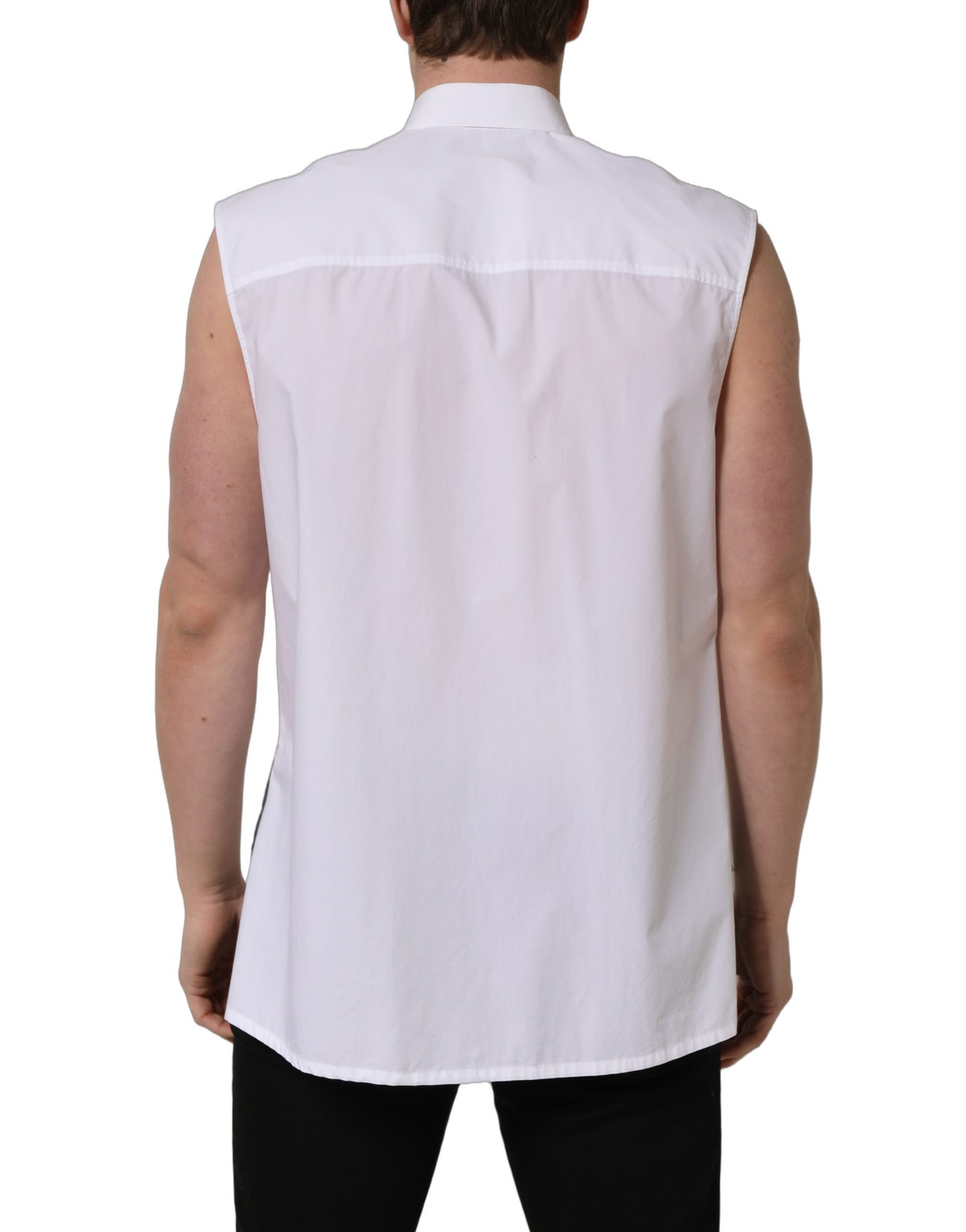 White Cotton Sleeveless Formal Dress Shirt