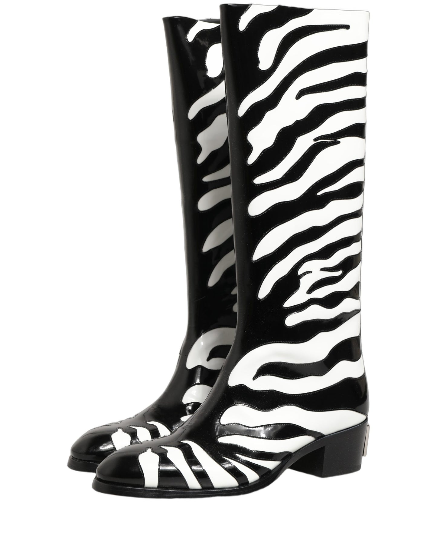 Black White Zebra Knee High Men Boots Shoes