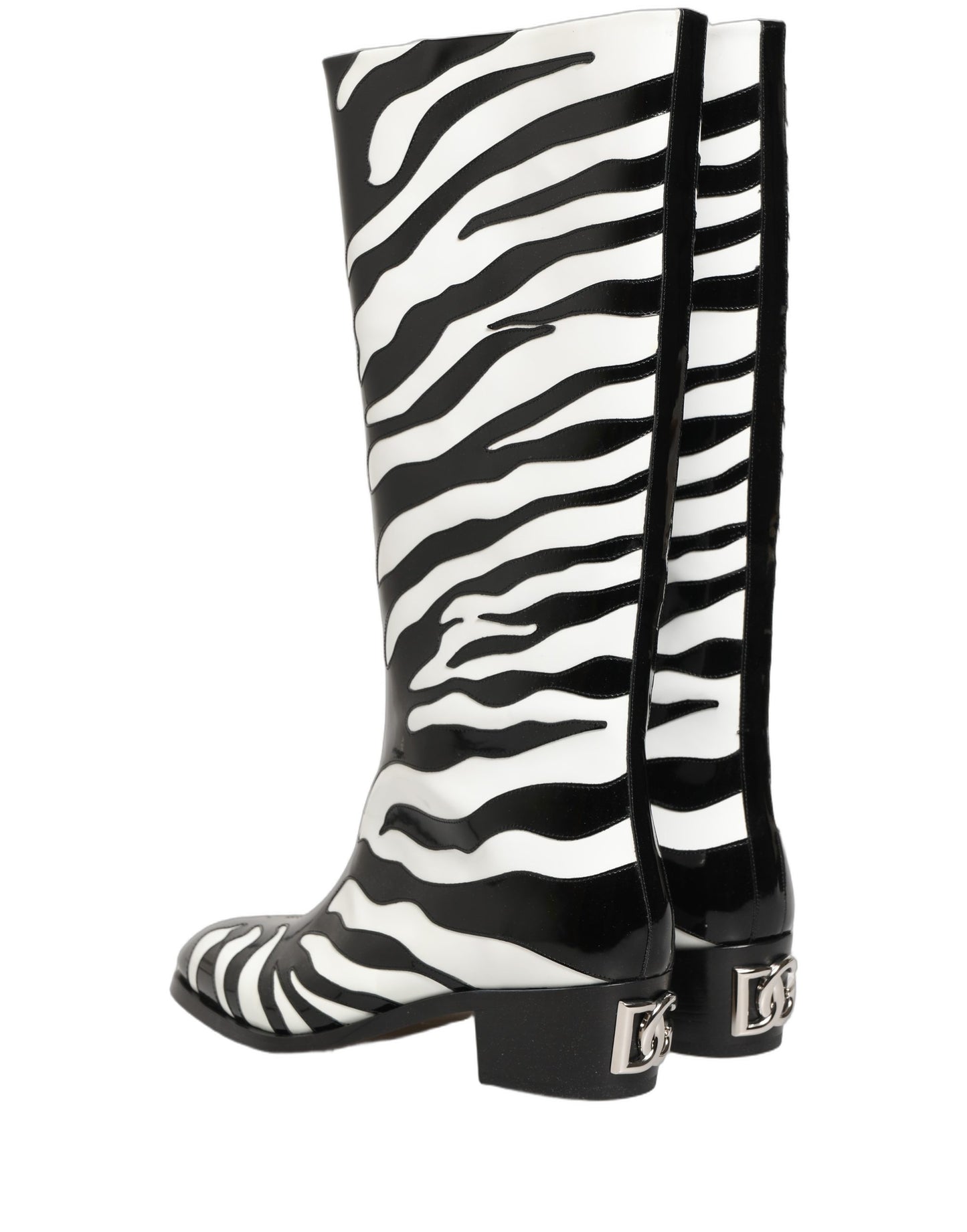 Black White Zebra Knee High Men Boots Shoes