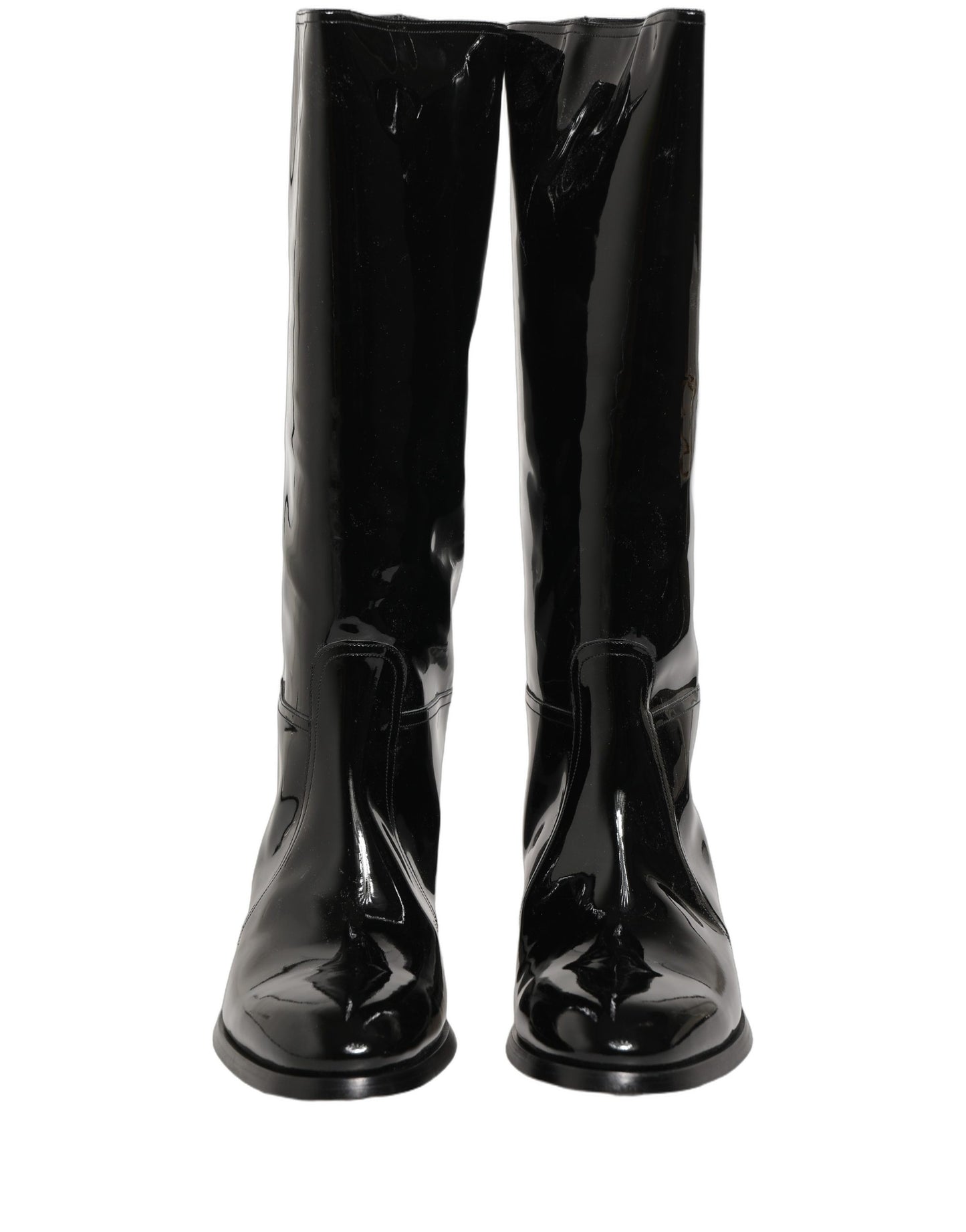 Black Leather Knee High Heels Boots Shoes