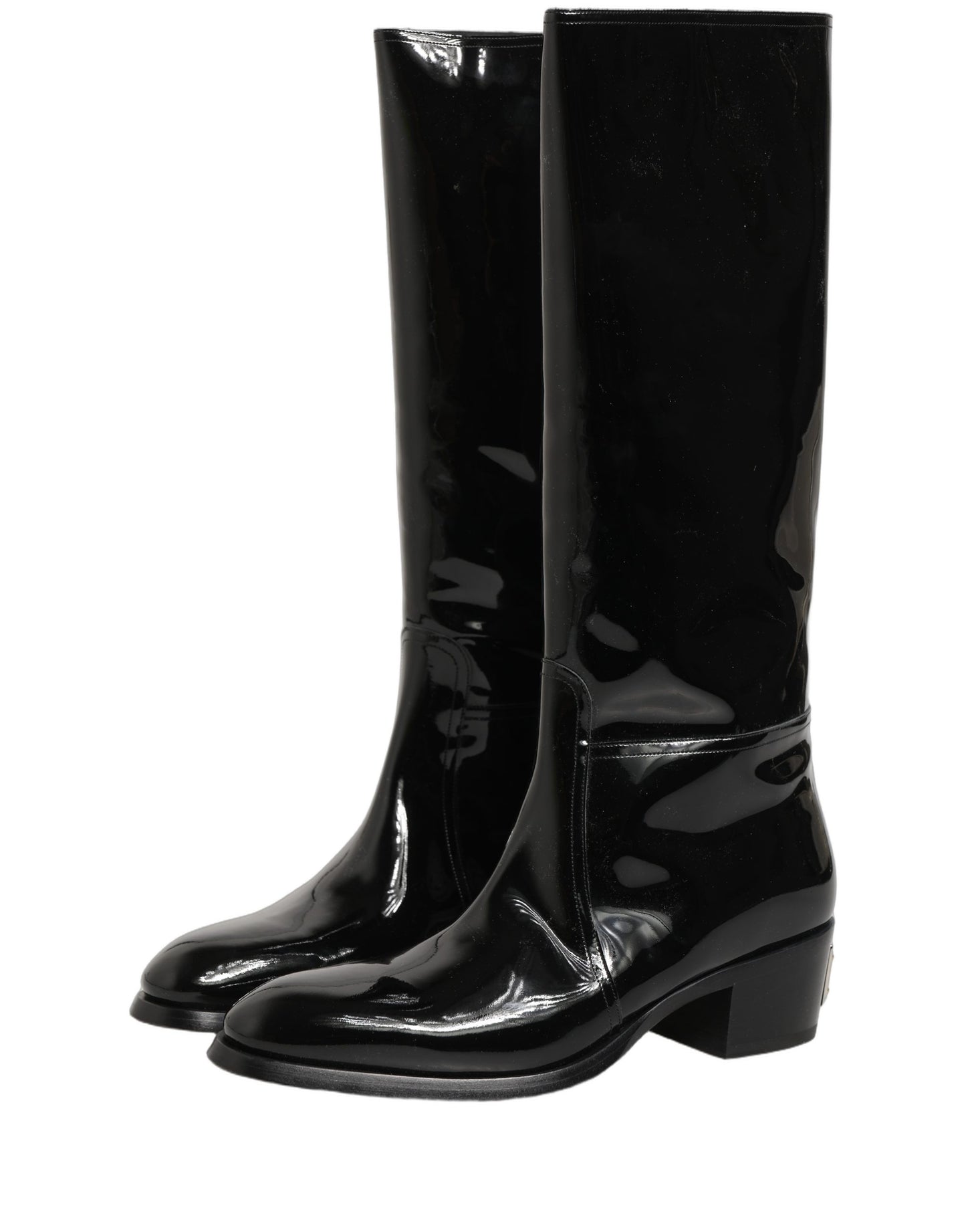 Black Leather Knee High Heels Boots Shoes