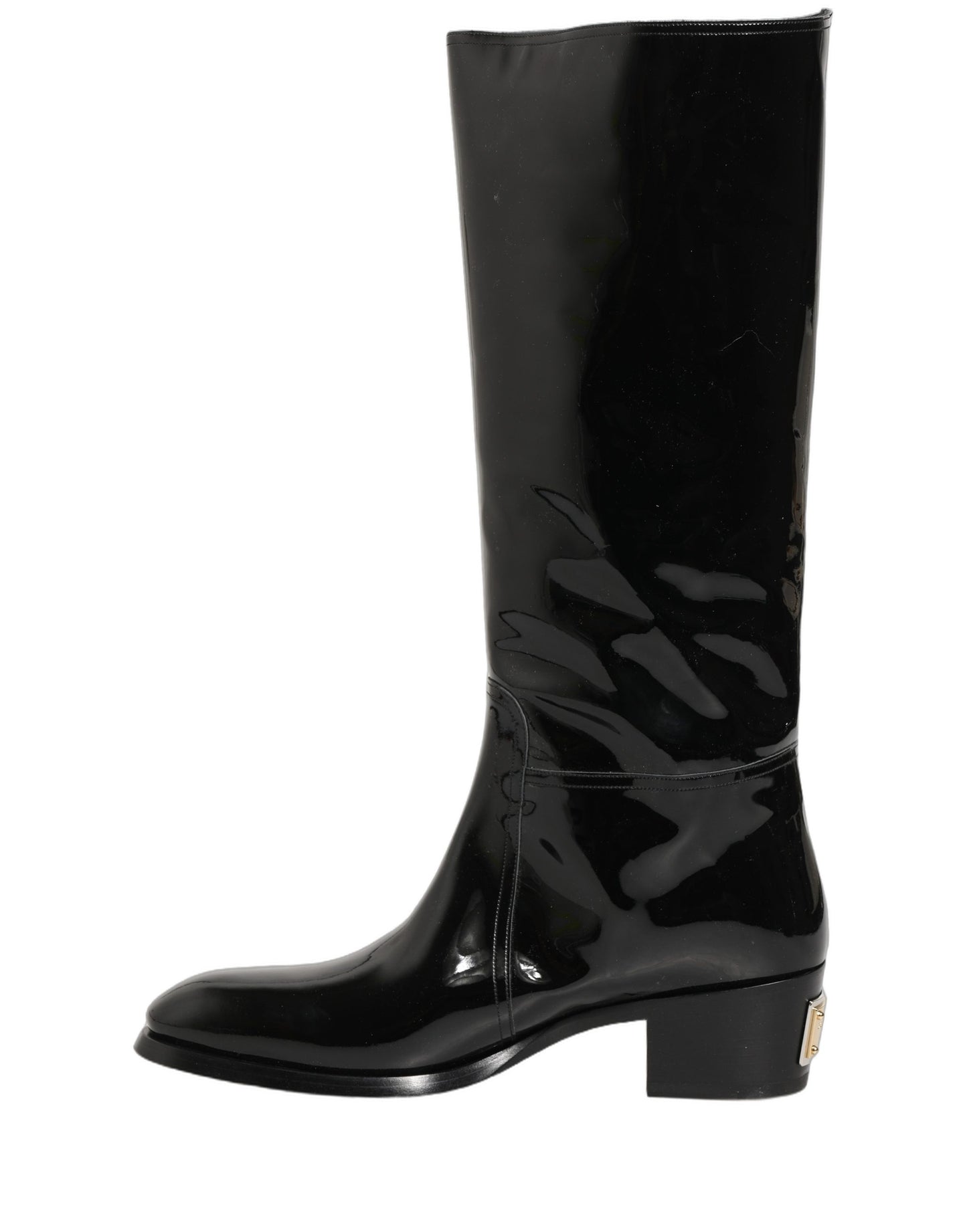 Black Leather Knee High Heels Boots Shoes