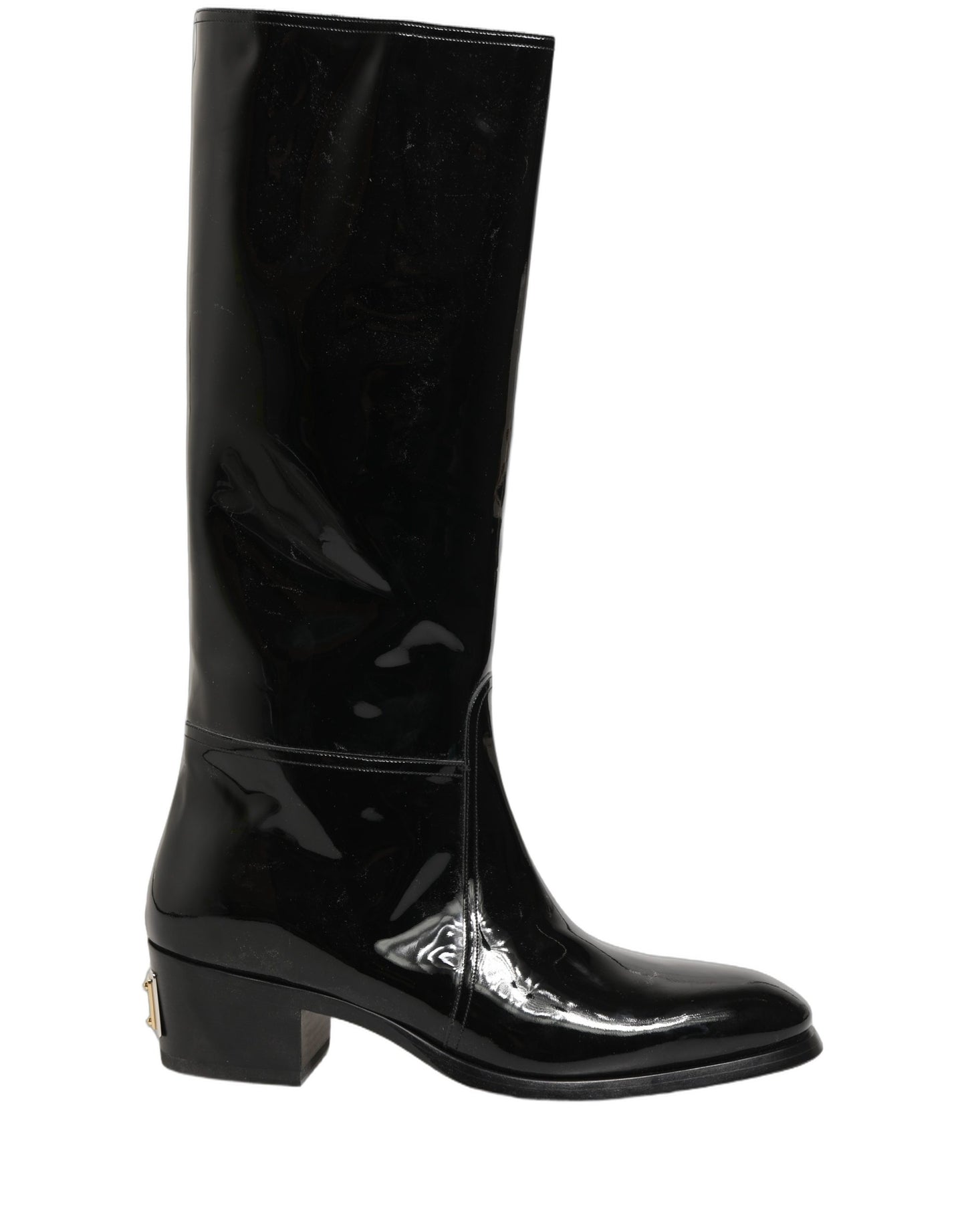 Black Leather Knee High Heels Boots Shoes