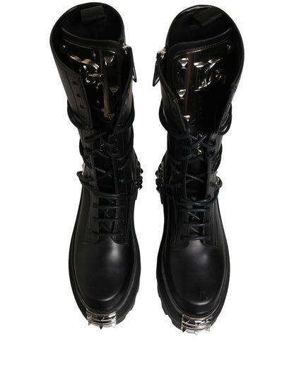 Black Stud Platform Combat High Boots Shoes