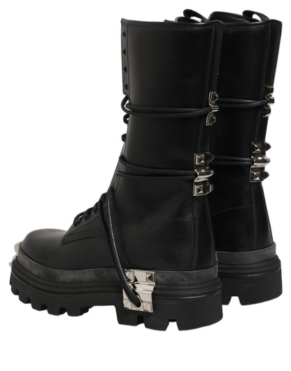 Black Stud Platform Combat High Boots Shoes
