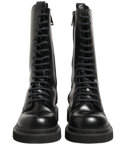 Black Leather Lace Up Men Combat Boots Shoes