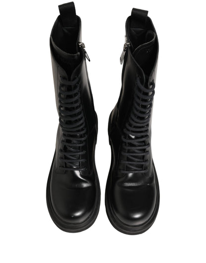 Black Leather Lace Up Men Combat Boots Shoes