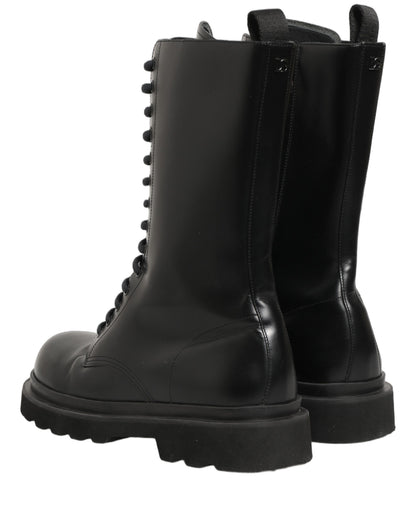 Black Leather Lace Up Men Combat Boots Shoes