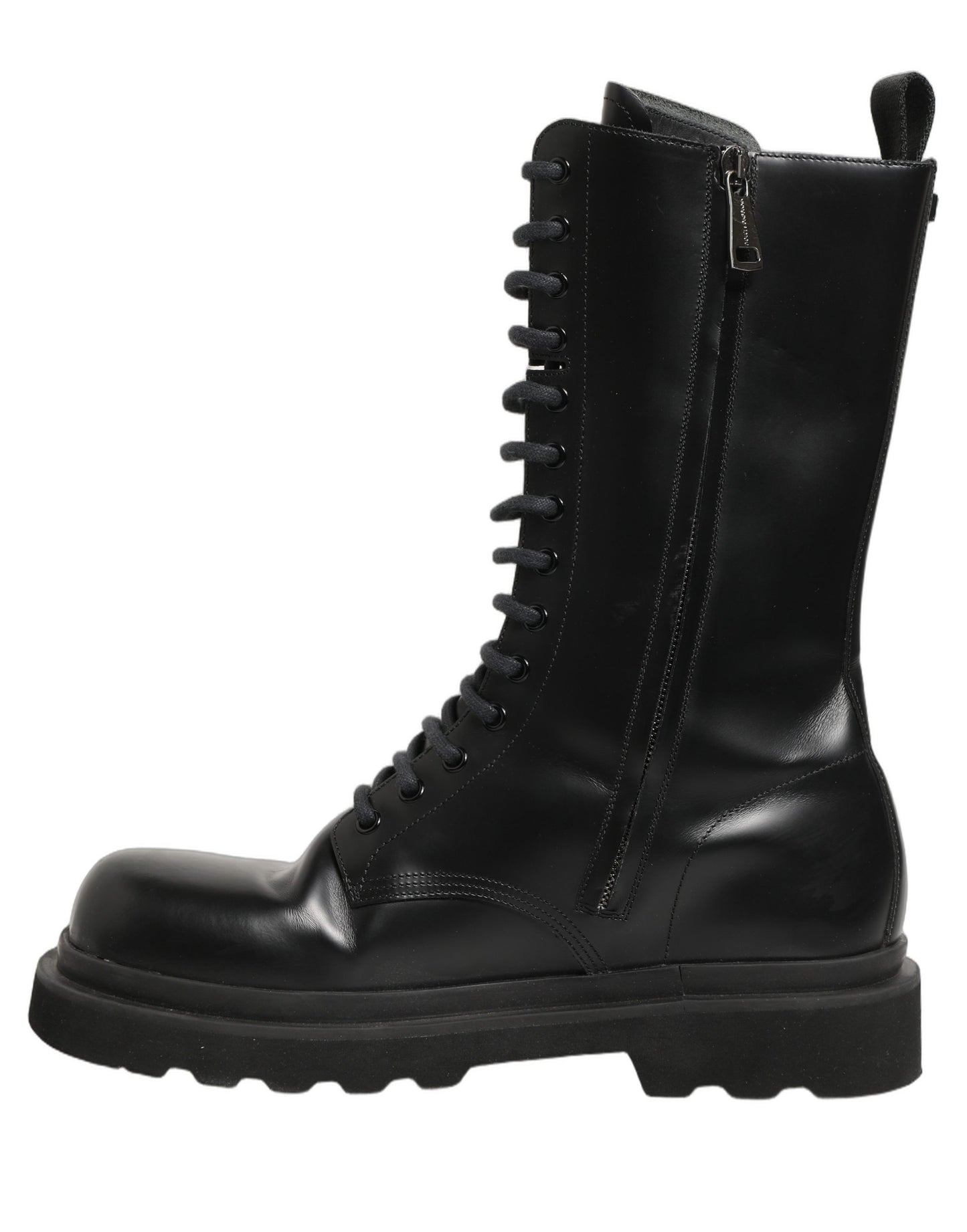 Black Leather Lace Up Men Combat Boots Shoes
