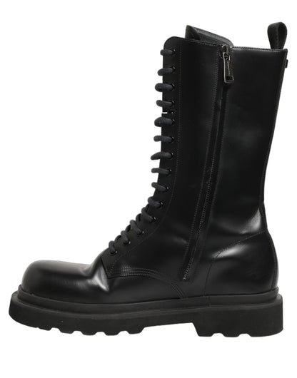 Black Leather Lace Up Men Combat Boots Shoes