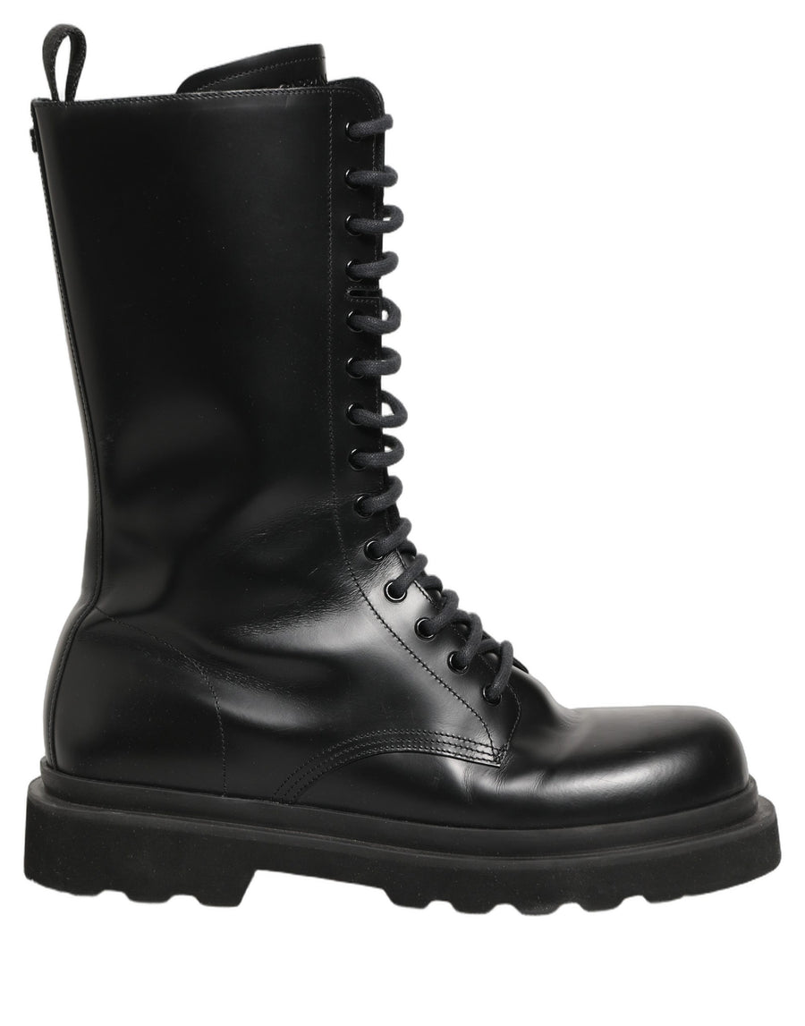 Black Leather Lace Up Men Combat Boots Shoes