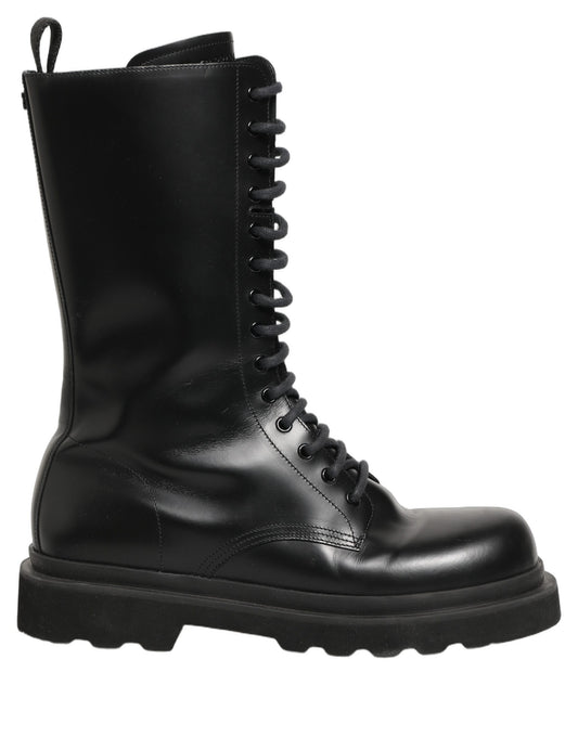 Black Leather Lace Up Men Combat Boots Shoes