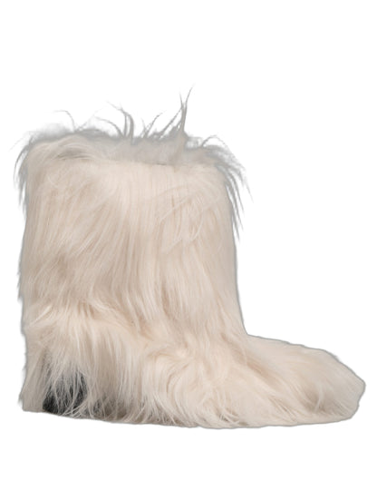White Faux Fur Mid Calf Men Boots Shoes