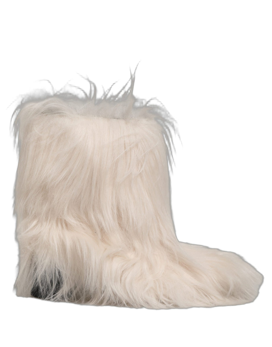 White Faux Fur Mid Calf Men Boots Shoes