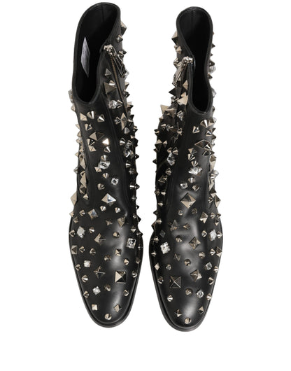 Black Crystal Embellished Short Boots Shoes