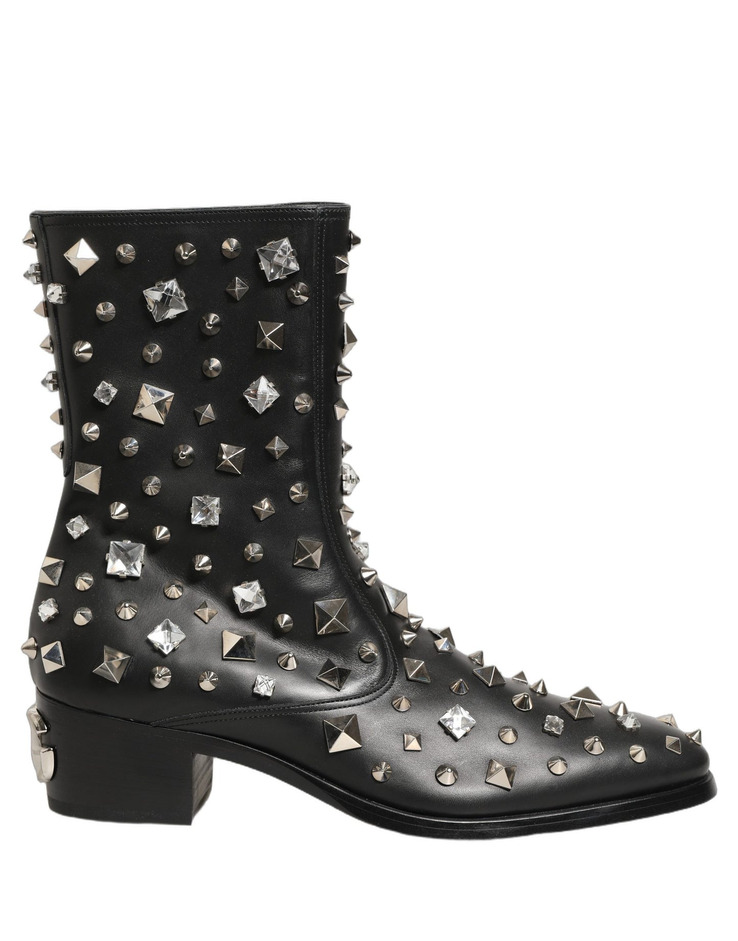 Black Crystal Embellished Short Boots Shoes