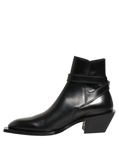 Black Leather DG Plaque Ankle Boots Shoes