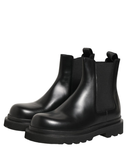 Black Chelsea Boots Leather Slip On Men Shoes