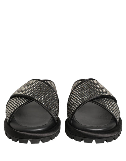Black Strass Criss Cross Slide Sandals Shoes