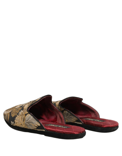Black Floral Jacquard Flats Sandals Men Shoes