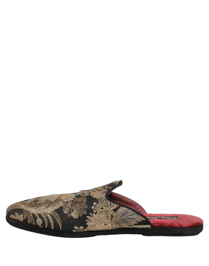 Black Floral Jacquard Flats Sandals Men Shoes