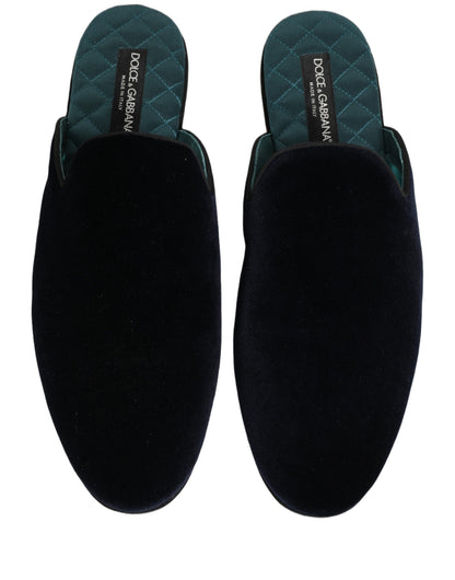 Dark Blue Suede Slides Flat Slipper Men Shoes