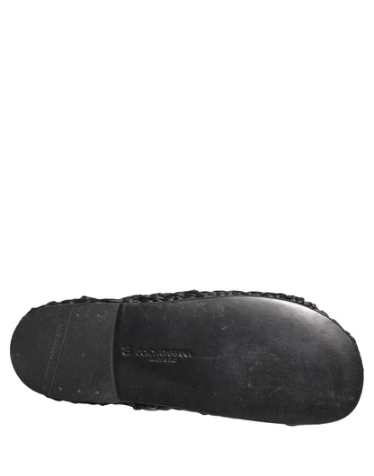Black Straw Raffia Slides Sandals Flats Shoes