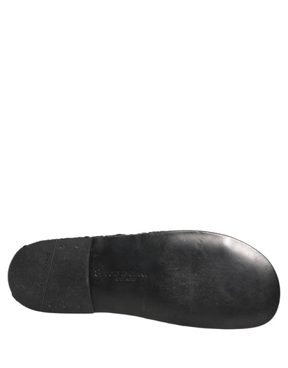 Black Fabric Woven Slides Sandals Flats Shoes