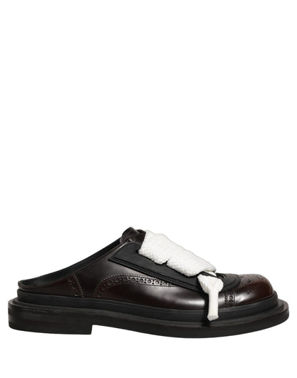 Brown Leather Slip On Flat Sandals Men Shoes