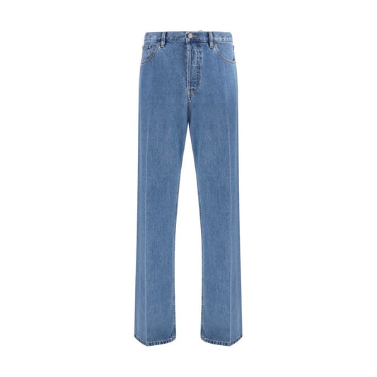Blue Cotton Straight-Leg Jeans