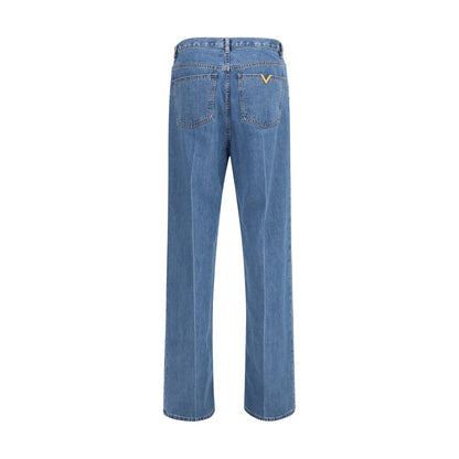Blue Cotton Straight-Leg Jeans