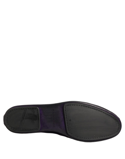 Purple Velvet Crown Embroidery Loafers Shoes