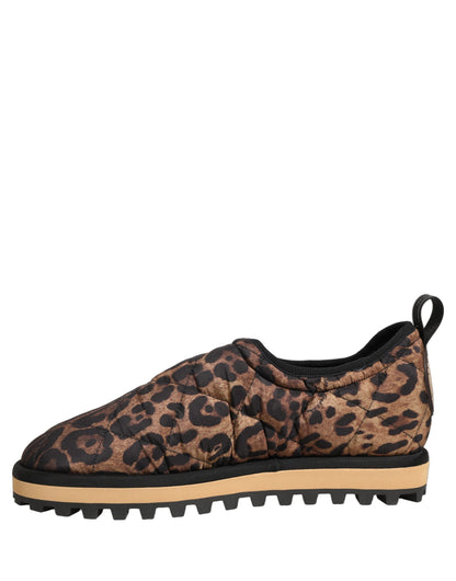 Brown Leopard Print Quilted Men Sneakers Shoes
