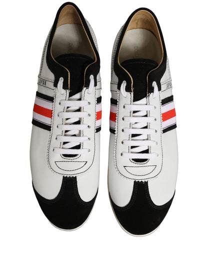 Black White Leather Suede Low Top Sneakers Shoes