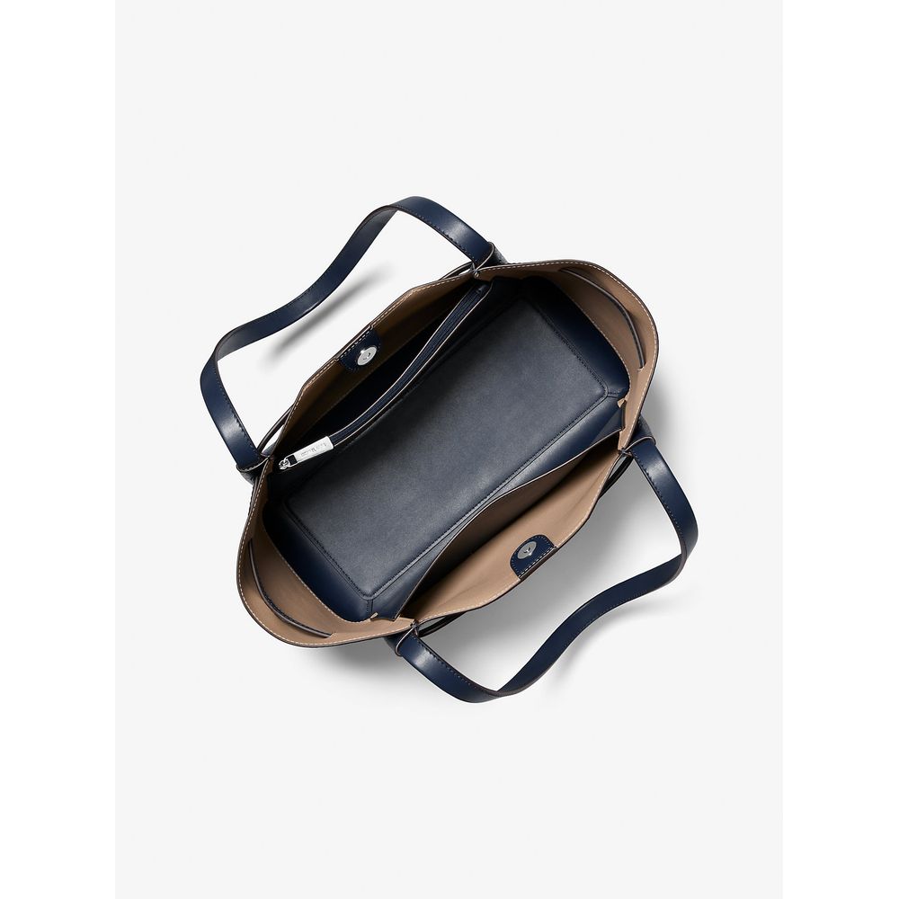 Blue Leather Tote Bag