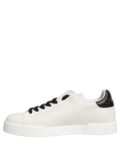 White Leather DG Logo Low Top Sneakers Shoes
