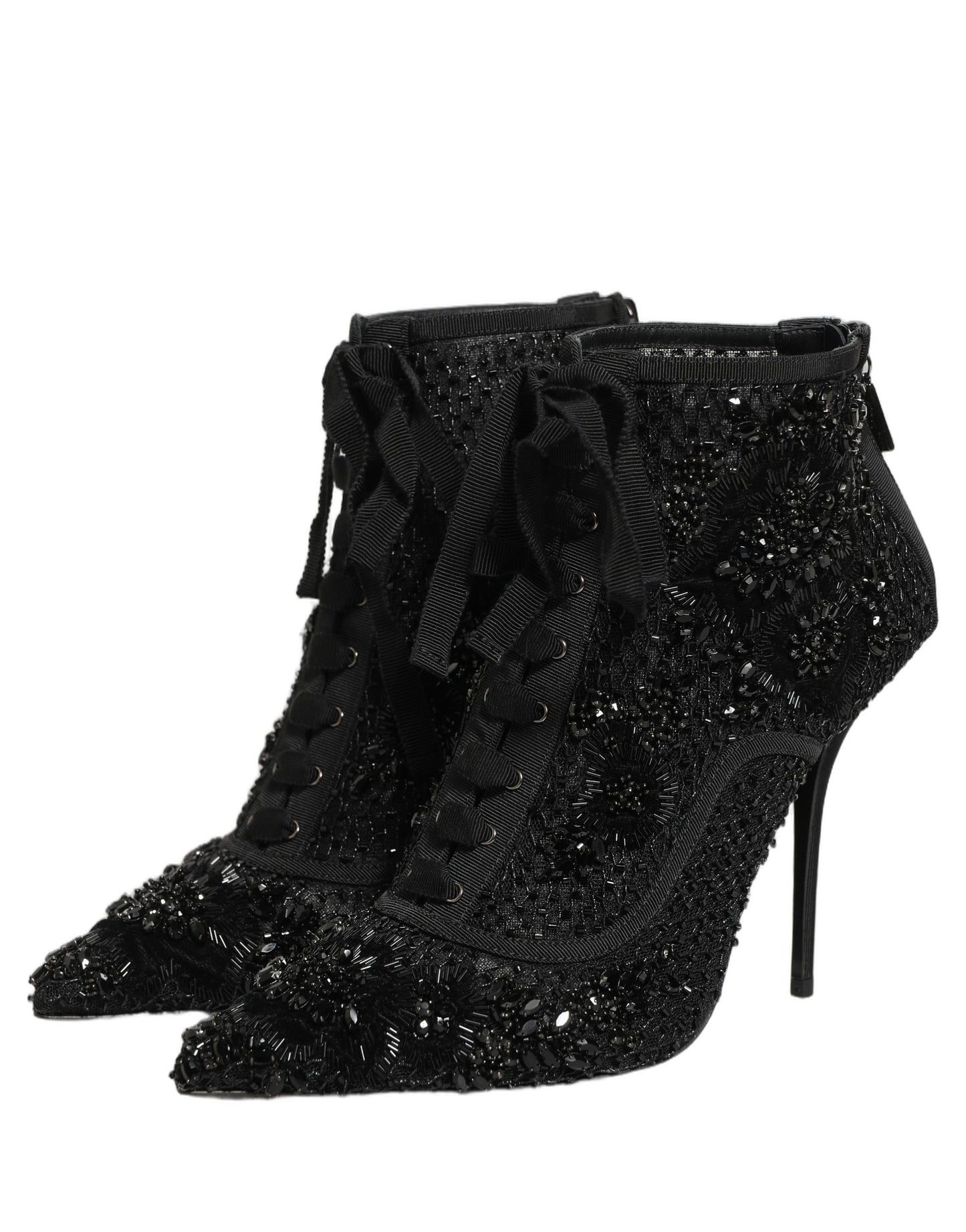Black Embellished Mesh Ankle Boots Shoes
