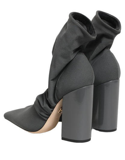 Gray Stretch Socks Heels Ankle Boots Shoes