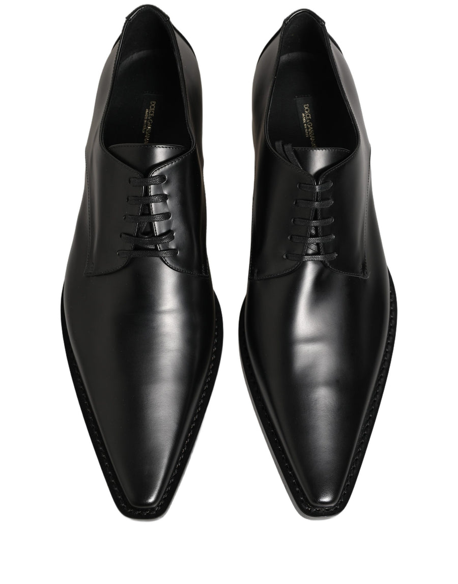 Black Leather Lace Up Derby Dress Shoes