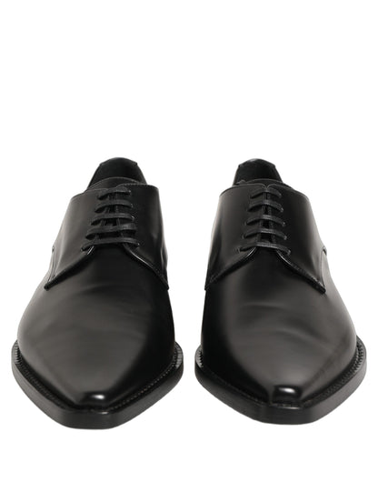 Black Leather Lace Up Derby Dress Shoes