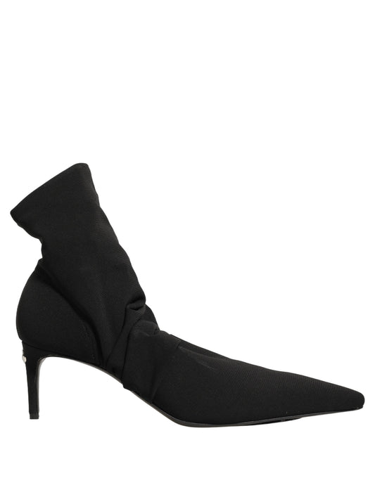 Black Stretch Socks Heels Ankle Boots Shoes