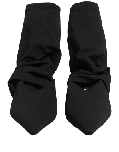 Black Stretch Socks Heels Ankle Boots Shoes