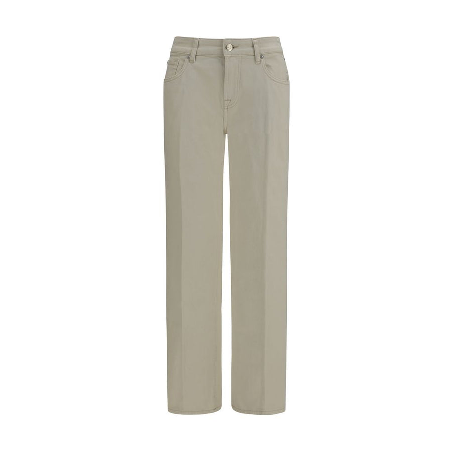 Beige Cotton Straight-Leg Jeans