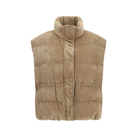 Beige Viscose Sleeveless Jacket