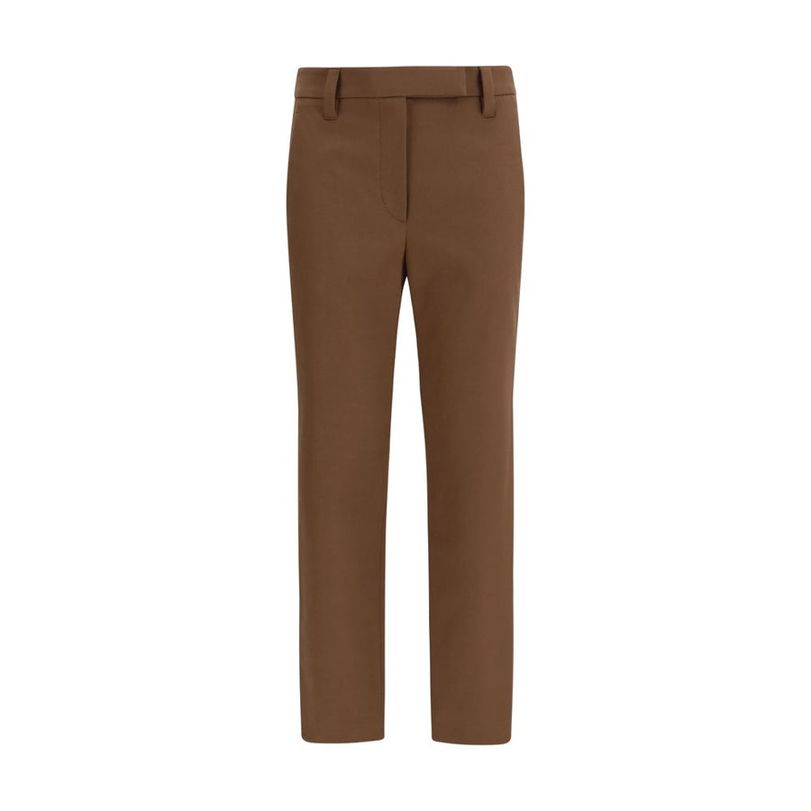 Brown Elastane Casual Pants