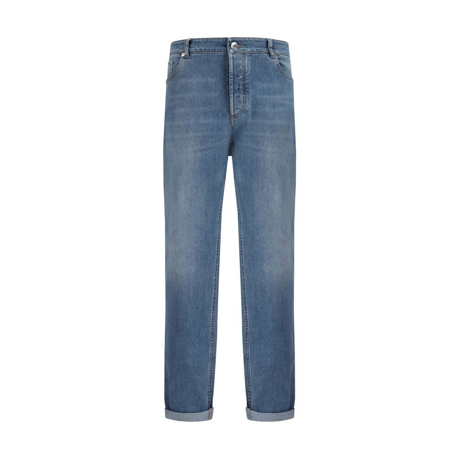 Blue Cotton Straight-Leg Jeans