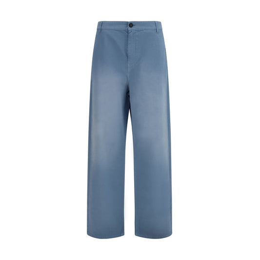 Blue Cotton Casual Pants